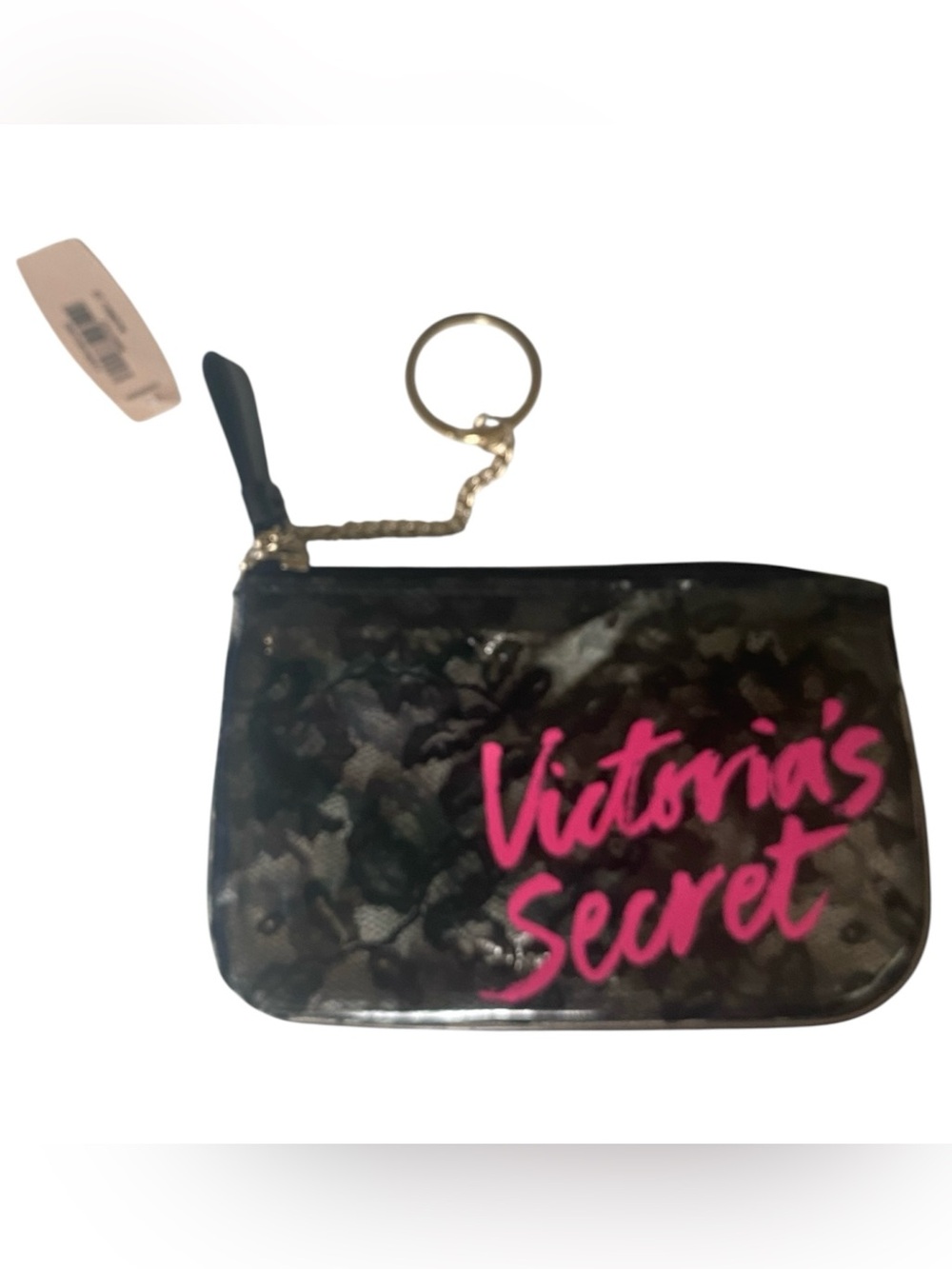 Victoria Secret Keychain Pouch Coin Purse Zipper Bag Clear Black Lace Punk Logo